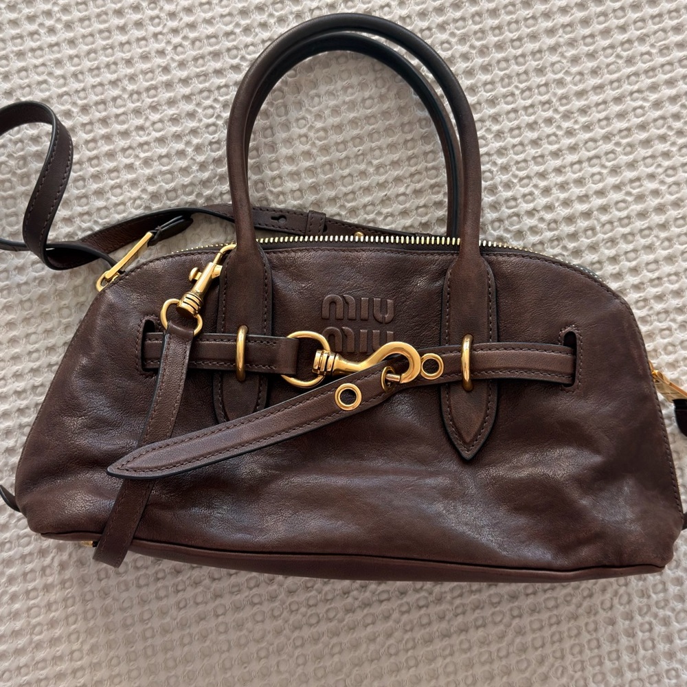 Miu Miu Nappa Aviator Regular Aventure Bag Briarwood